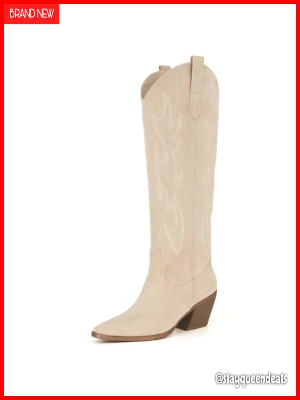 Faux Suede Knee High Cowboy Boots Pointed Toe Block Heel Embroidered
